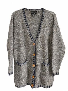 Vintage Rochelle Wool Blend Grandpa Cardigan Gray Whipstitch Oversized M